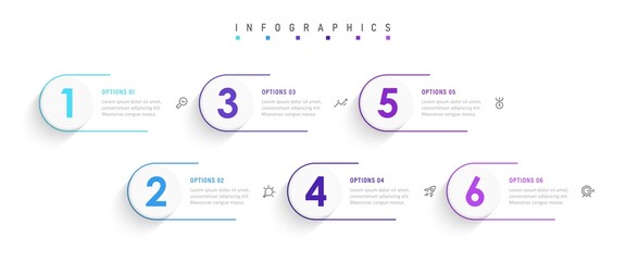 Vector Infographic label design template with icons and 6 options or steps. Can be used for process diagram, presentations, workflow layout, banner, flow chart, info graph.