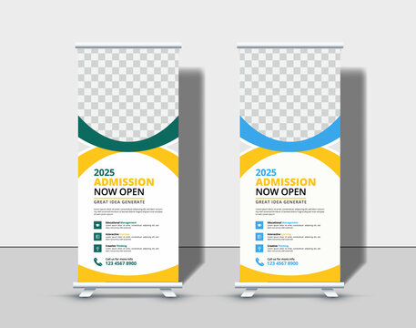 Modern School Admission Roll Up Banner Template Premium Vector,  Back To School Admission Roll Up Banner Design For School, College, And University.