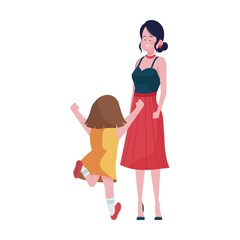 Girl joyfully runs to her mother in her arms. Mother with daughter flat vector illustration. Parenthood, family, leisure concept for banner