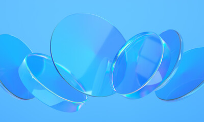 Blue Glass shapes composition. 3d rendering.