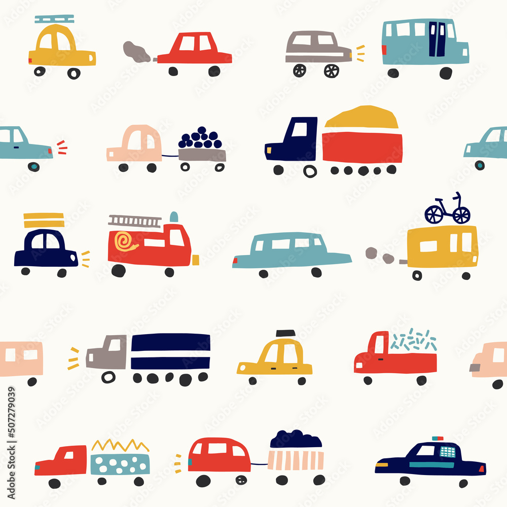 Poster seamless pattern with color cars