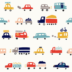 Seamless pattern with color cars