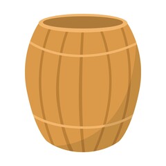 Wooden barrel for rum. Cute underwater animals, sea robbers cartoon illustration. Ship with anchor, crab, octopus, childish captain character on white background