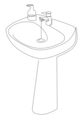 Sink tulip for washing hands in the bathroom.Vector illustration. Continuous line drawing.