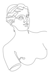 Venus de Milo. Aphrodite from the island of Melos. Continuous line drawing, vector illustration.