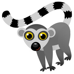 cartoon asian scene with animal lemur illustration