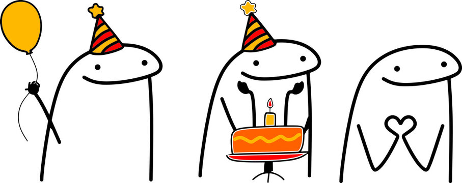 Meme Internet: Flork Pack Happy Birthday. Vector Stkech. Comic Drawing.