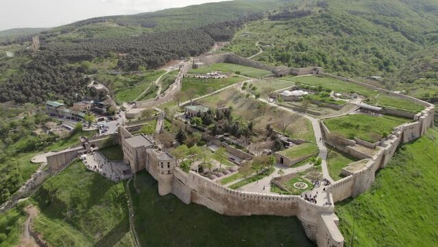 Aerial view on ancient fortress Narin Kala in Derbent
