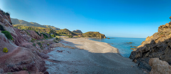 El sombrerico beach in Almeria. Beach in the Mediterranean sea.