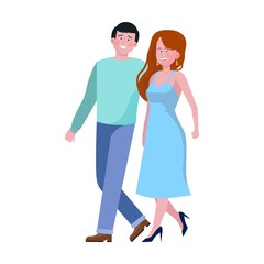 Happy young couple walking by hands flat vector illustration. Parenthood, family, love concept