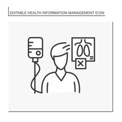 Patient line icon. Unhealthy man. Lungs examination. Bad diagnosis. Health care. Health information management concept. Isolated vector illustration. Editable stroke