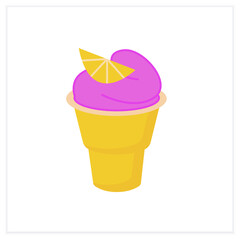  Vanilla ice cream flat icon. Delicious dessert. Tasty frozen ice in waffle bowl with lime decoration. Summer sweets. Color vector illustration