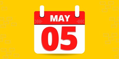 05th day of the calendar. Banner with five on an yellow background with a white calendar
