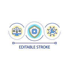 Computer security improvement loop concept icon. Minimizing vulnerability of devices abstract idea thin line illustration. Cybersecurity. Isolated outline drawing. Editable stroke. Arial font used