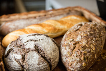 Fresh bread with grains and seeds. Fresh bakery.