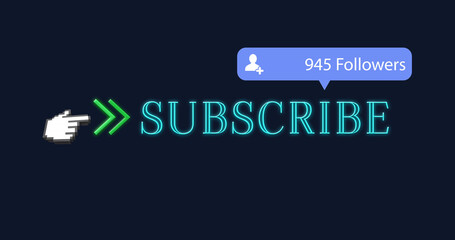 Image of subscribe text and followers number on black background