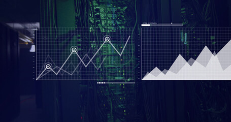 Image of data processing over server room
