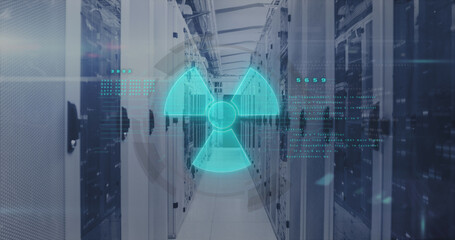 Image of nuclear symbol over server room