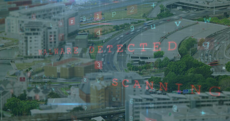 Image of data processing over cityscape