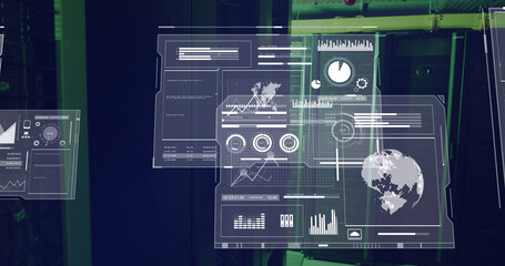Image of data processing over server room