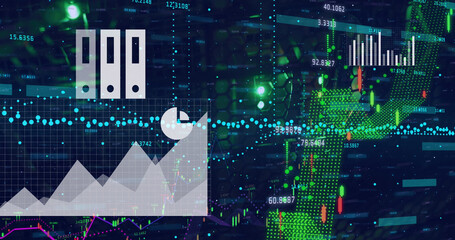 Image of data processing over server room