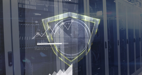 Image of data processing over server room