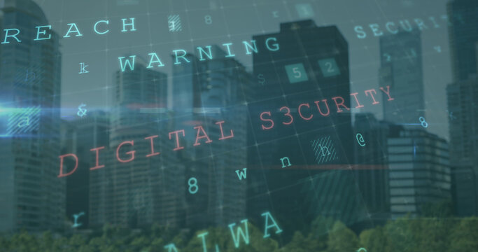 Image of data processing over cityscape