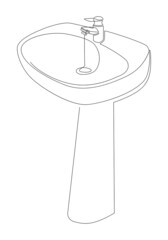 Sink tulip for washing hands in the bathroom.Vector illustration. Continuous line drawing.