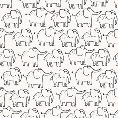 Cute seamless pattern with hand drawn elephants - 507287486