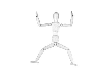 black and white drawing of a wooden puppet on a white