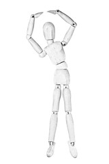 black and white drawing of a wooden puppet on a white