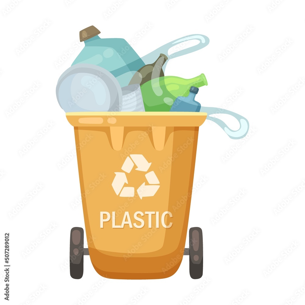 Poster bin for sorting garbage vector illustration. containers or trash bin for plastic sorting waste isola