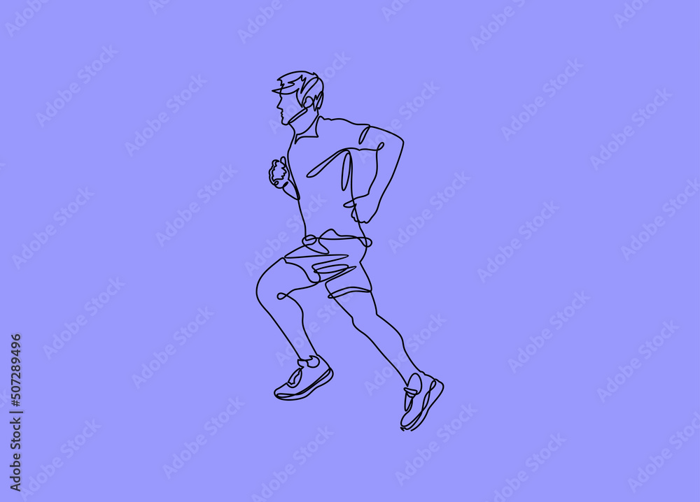 Poster continuous line drawing of running man. vector illustration.