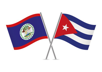 Belize and Cuba crossed flags. Belizean and Cuban flags on white background. Vector icon set. Vector illustration.