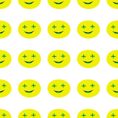 Vintage neon yellow pattern. Smiling faces, 70's, background, vector, retro, seamless