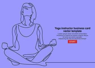Obraz premium Yoga instructor business card vector template.Continuous one line