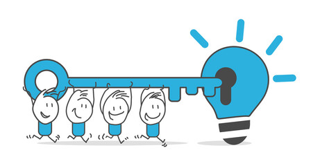 Stick figures. Key to success, business opportunity or solution concept. Banners, infographics, landing pages of the website.