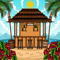 tiki bar beach vector illustration