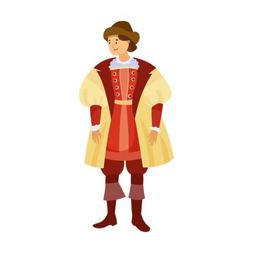 Men in aristocrat medieval costumes cartoon illustration. Queen, princess and aristocrats characters. History, style concept