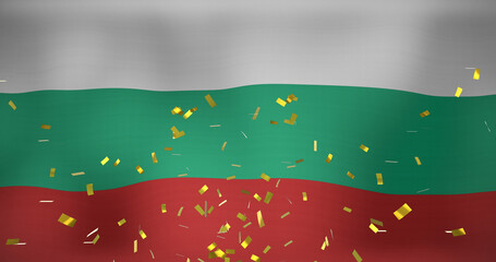 Image of confetti over flag of bulgaria