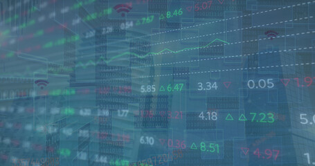 Image of stock market over data processing