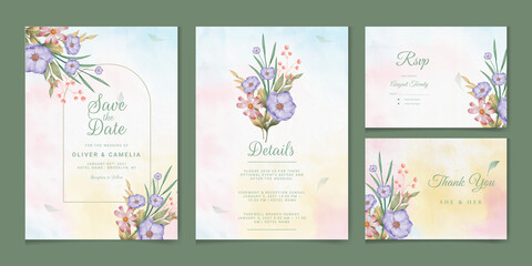 Hand drawn floral wedding invitation card template.  
