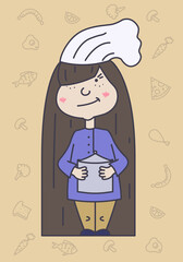 Cute funny chef cook girl character vector illustration