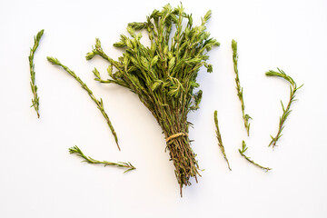 Fresh thyme isolated on white top view