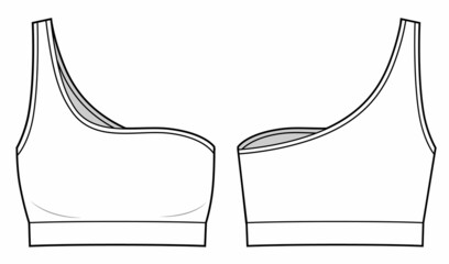 Vector asymmetric strapless bra technical sketch