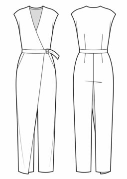 white wrap jumpsuit fashion sketch clip art preview
