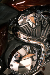 Fototapeta na wymiar Closeup of a big shiny motorcycle engine