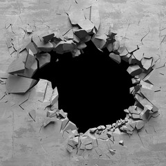 Explosion broken concrete wall bullet hole destruction