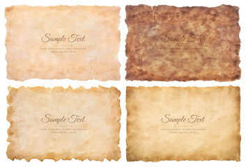 Vector collection set old parchment paper sheet vintage aged or texture isolated on white background