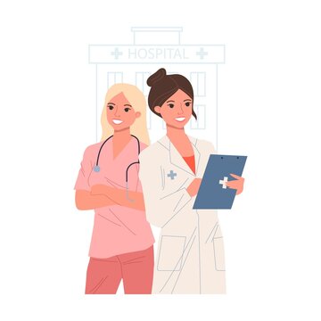 Physician, practitioner with stethoscope, surgeon flat vector illustration. Hospital doctor staff. Healthcare, medicine, clinic, occupation concept